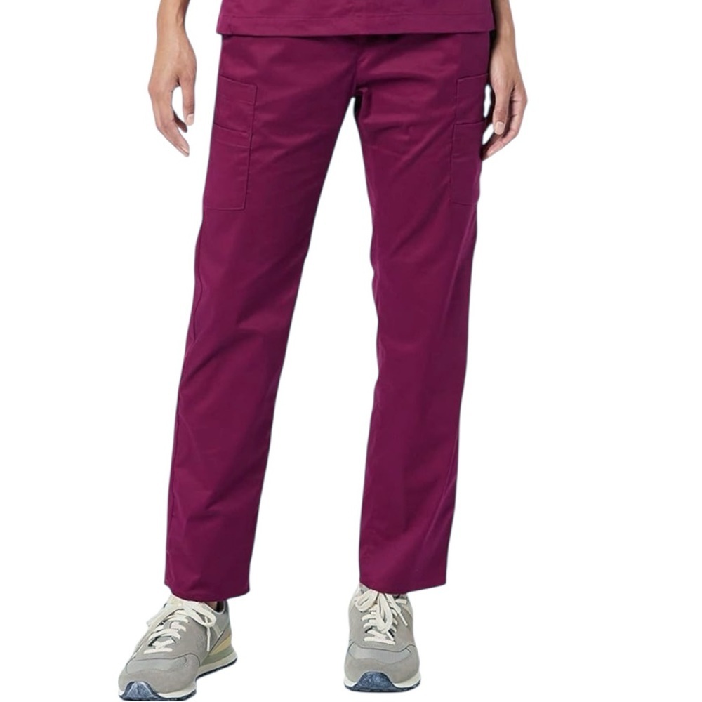 Women’s Scrub Pant Quick-Dry Cargo Pocket Pull-on Waist Stretch Plum Burgundy - Picture 4 of 4